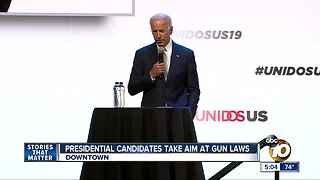 Presidential candidates take aim at President Trump, gun laws