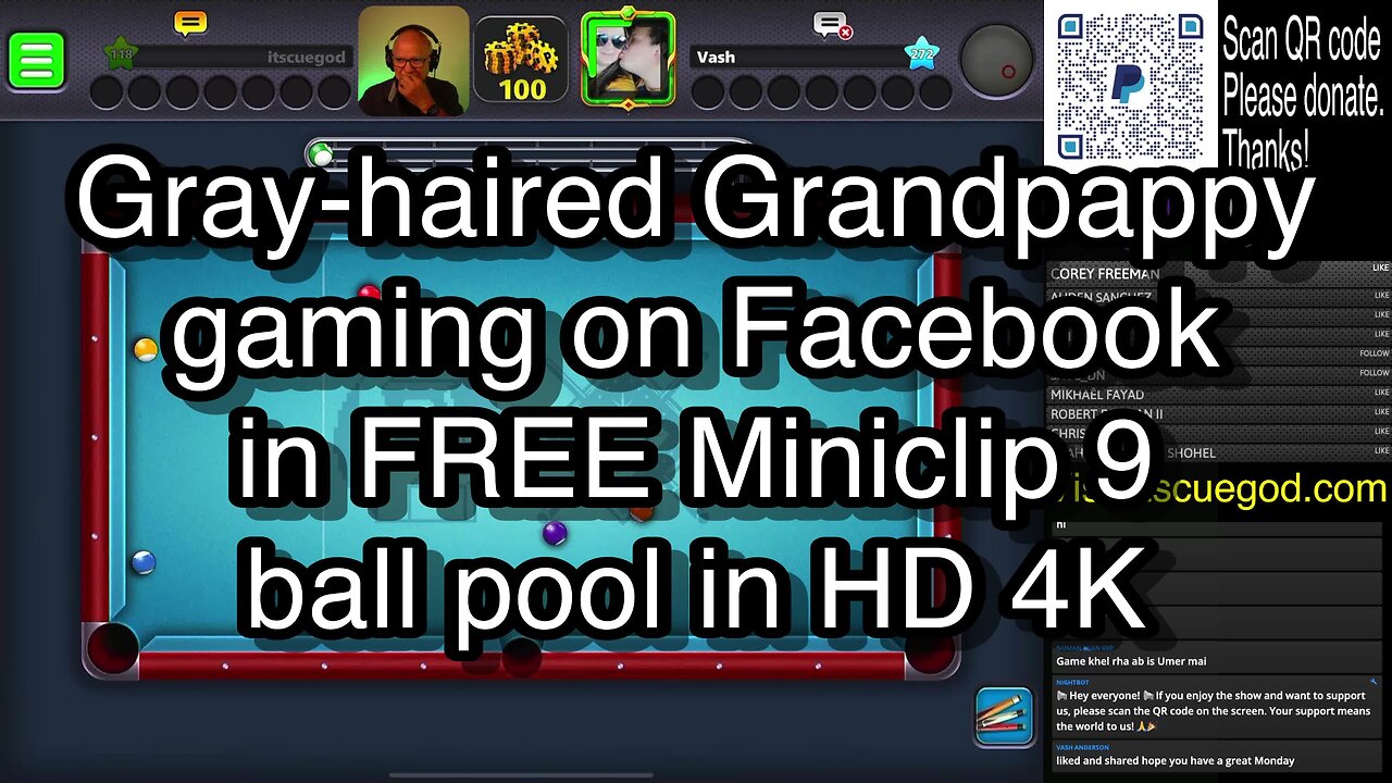 Gray-haired Grandpappy gaming on Facebook in FREE Miniclip 9 ball