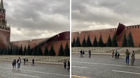 Massive fence falls off wall in Moscow