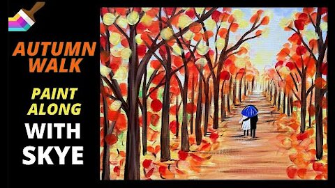 'Autumn Walk' easy Fall acrylic painting tutorial for beginners