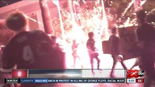 Protester detonates firework in front of Bakersfield police units during protest