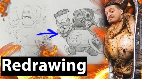 Redrawing my Friend's Pencil Drawing of Roadhog From Overwatch - Art Roast Episode 3