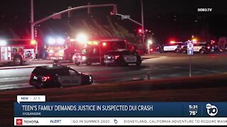 Oceanside teen's family pleads for justice after suspected DUI crash