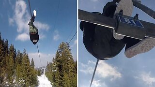 Skier Takes Unusual Route Up Snowy Mountain By Climbing Between Chair Lifts