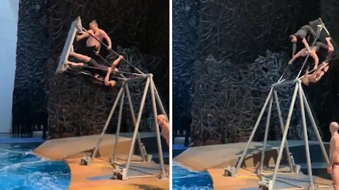 Professional diver & Cirque du Soleil performer shows off his skills
