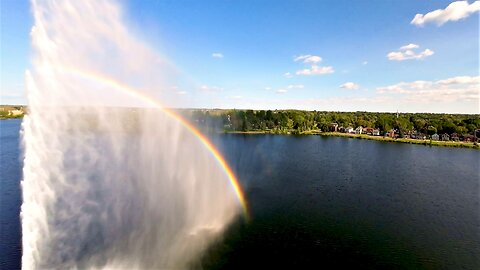 Flight around Canada's highest water fountain reveals dramatic rainbows