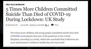 UK Study: 5 Times More Children Committed Suicide Than Died of Covid During Lockdown