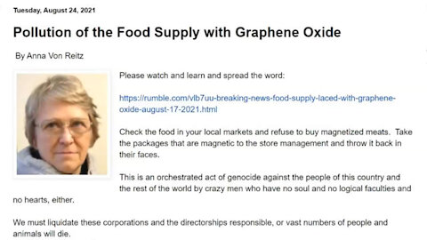 Pollution of the Food Supply with Graphene Oxide. August 24, 2021 By Anna Von Reitz.