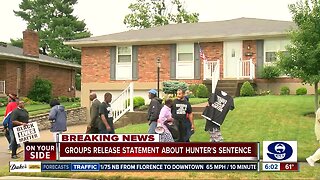 Tracie Hunter supporters gather outside of judge's home
