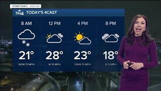 Sunny skies with snow possible late Saturday