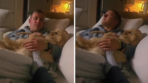 Dad melts into cuddles with the dog he never knew he needed