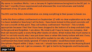 Jonathan Mellis solitary confinement letter