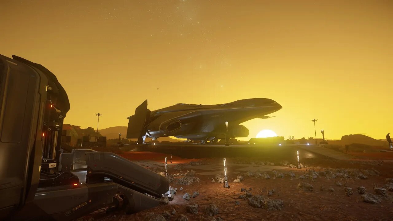 Star Citizen Landing at Lorville unloading of cargo from Bezdek station ...