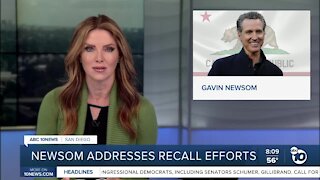 Newsom adresses recall efforts