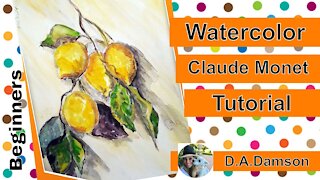 Watercolor Tutorial - Lemons Cloud Monet - Beginner