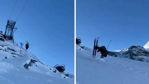 Ambitious skier has an epic wipeout in the snow