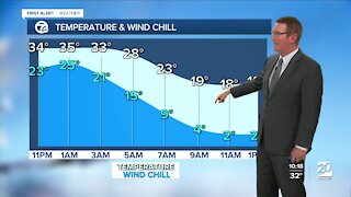 Snow moves out, cold moves in