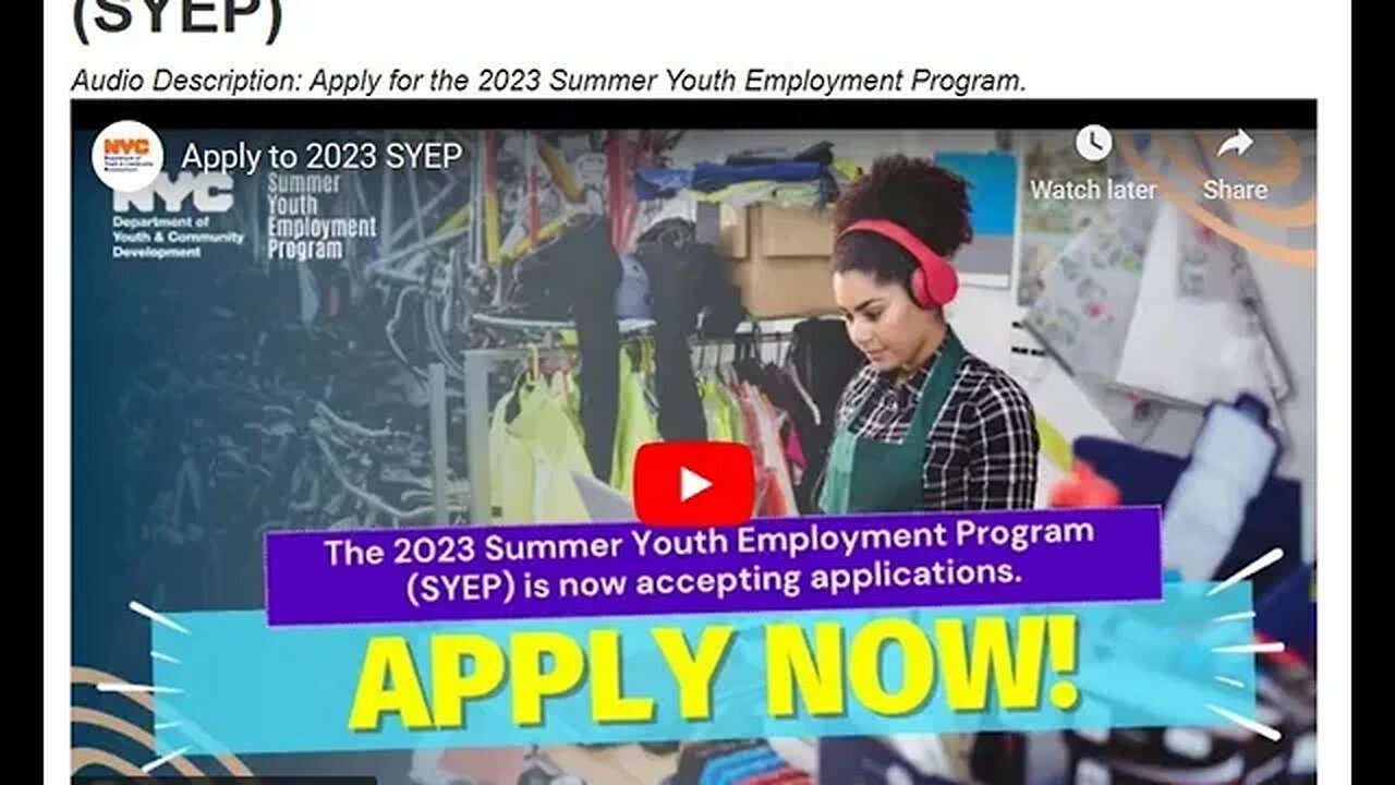 2023 NYC Summer Youth Employment Program SYEP NYC
