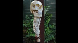 Wood Carving skull Walking stick full video