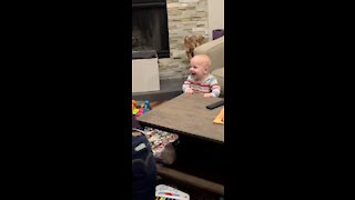 Baby giggles when momma crawls