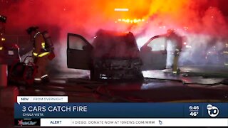 3 cars catch fire outside Chula Vista home