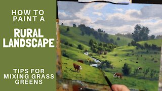 How to Paint a RURAL LANDSCAPE - Tips For Mixing Grass Greens, Painting Light and Composition