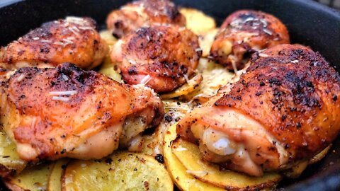 Easy Cast Iron Chicken and Potatoes on the grill!