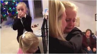 Girls can't believe they received a puppy before Christmas!
