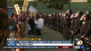 San Diego protesters march in Balboa Park