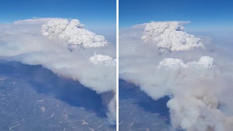 Wildfire footage captured from overhead passing airplane