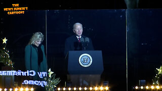 Hilarious: Biden's giant teleprompter reflects from the bulletproof glass surrounding Joe and Jill on a stage.