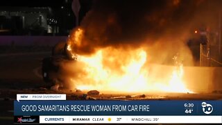 Good Samaritans rescue woman from car fire