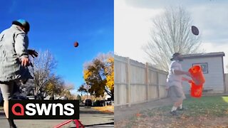 American football player nails insane trick shots