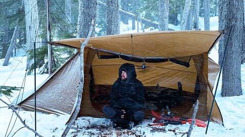 Hot Tent Camping By A Frozen Lake | Wood Stove Chili Dogs
