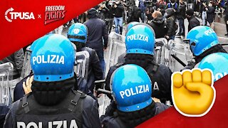 Italian Police March With Protesters Against Vaccine Passports