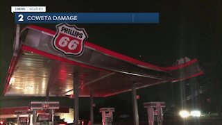 Damage at Coweta gas station after possible tornado