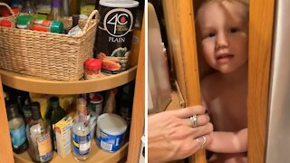 Toddler finds the most amazing hiding spot in the kitchen