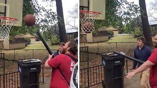 GUY PERFORMS HILARIOUS BLOWOUT USING LEAF BLOWER FOR SLAM DUNK