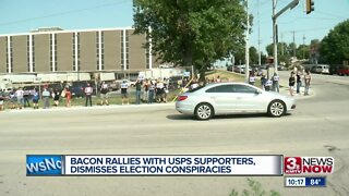 Bacon rallies with USPS supporters, dismisses election conspiracies