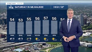 Saturday is cloudy, breezy with temps in the high 50s