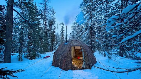 Hot Tent Camping In The Snow: Surprise Spring Snow Shower