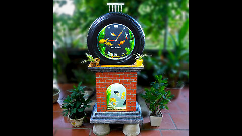 A masterpiece from old car tire | How to make clock tower aquarium