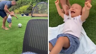 Dad & special needs son have fun playing soccer together