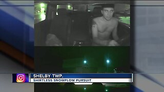 Shirtless man steals snowplow in Shelby Township