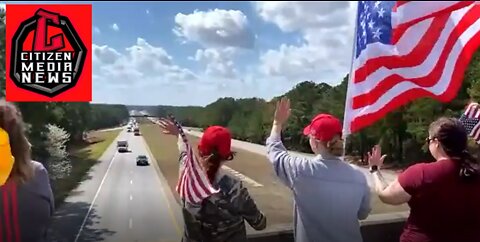 Truck Convoy Headed to Washington DC Passes Overpass Flag Drop