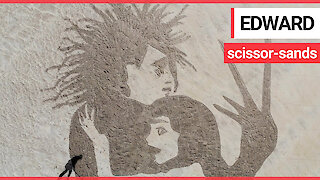 Incredible 100ft drawing of Edward Scissorhands drawn on beach