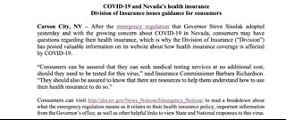 Statement issued regarding COVID-19 and health insurance
