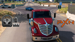 American Truck Simulator - (PXN V9) steering wheel gameplay Delivering Construction materials