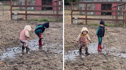 Big brother splashes mud right in sister's face
