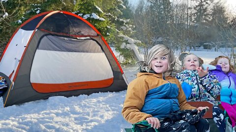 Backyard Snow Campout With 4 Kids